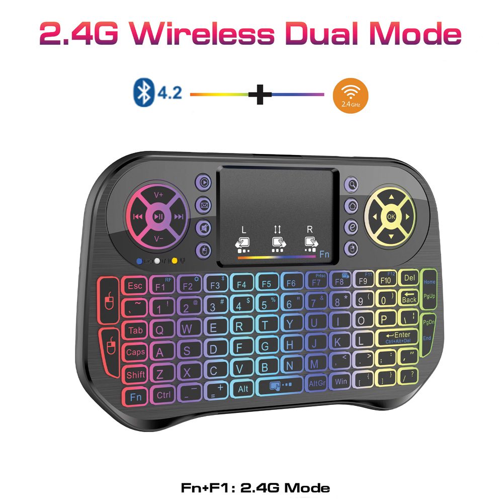 I10 Mini Wireless + Bluetooth Touchpad 7 Color Backlit Light 2.4GHZ I10 Mini Wireless + Bluetooth Touchpad 7 Color Backlit Light 2.4GHZ